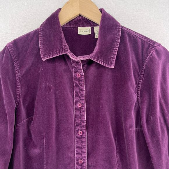 LL BEAN Shirt Womens S Velvet Button Up Long Sleeve Shacket Cotton Purple - Picture 5 of 12